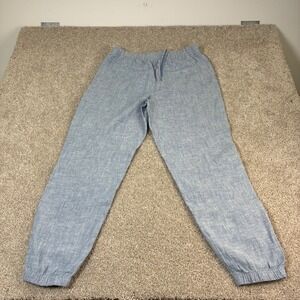 Athleta Cabo Linen Blend Pants Womens Size 8 Light Blue Drawstring Elastic Waist